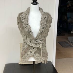 Sioni Wool mix / fur lined crochet/knit vest.